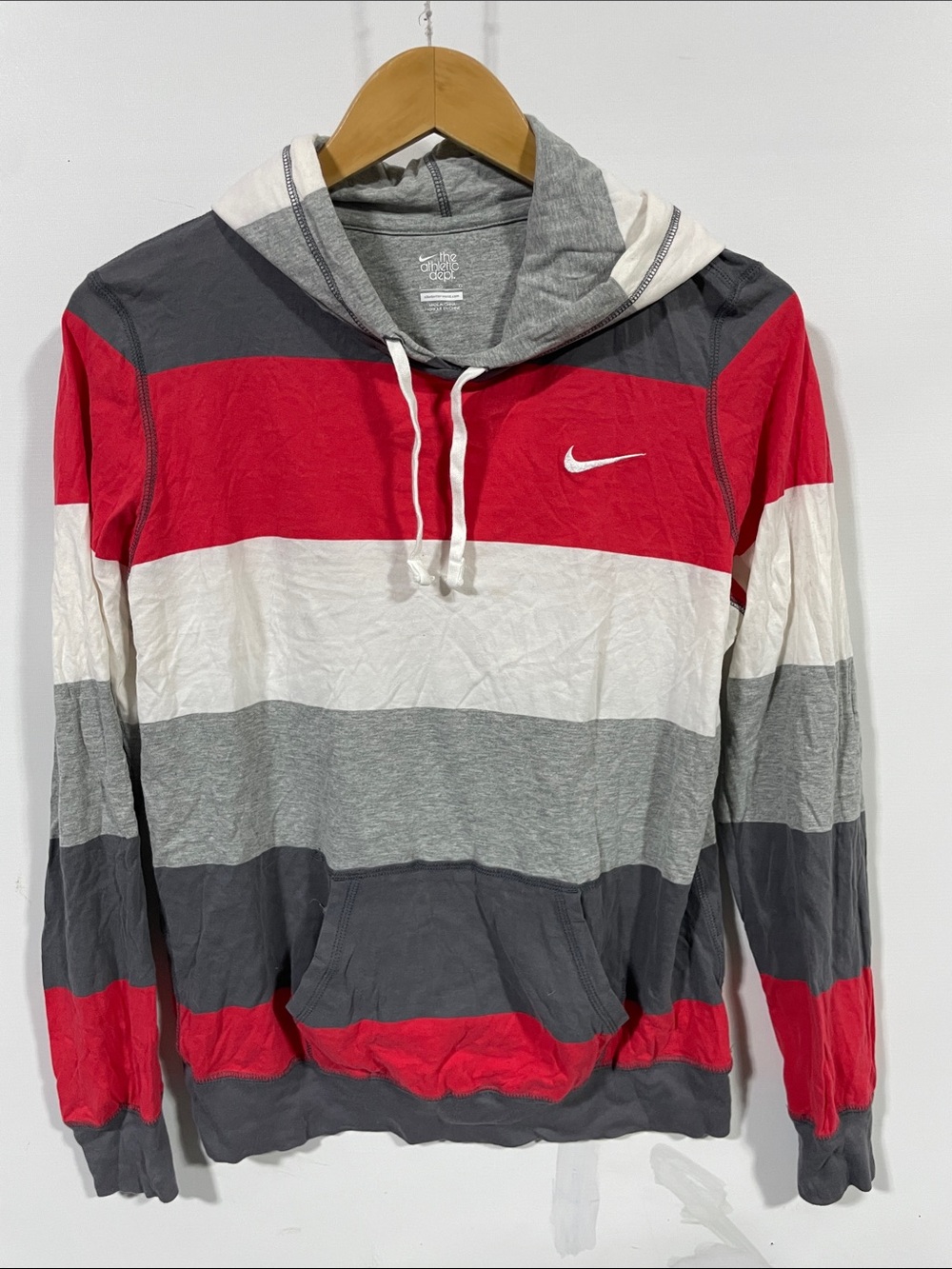 Nike Men’s Red, White & Gray Striped Hooded Pullover